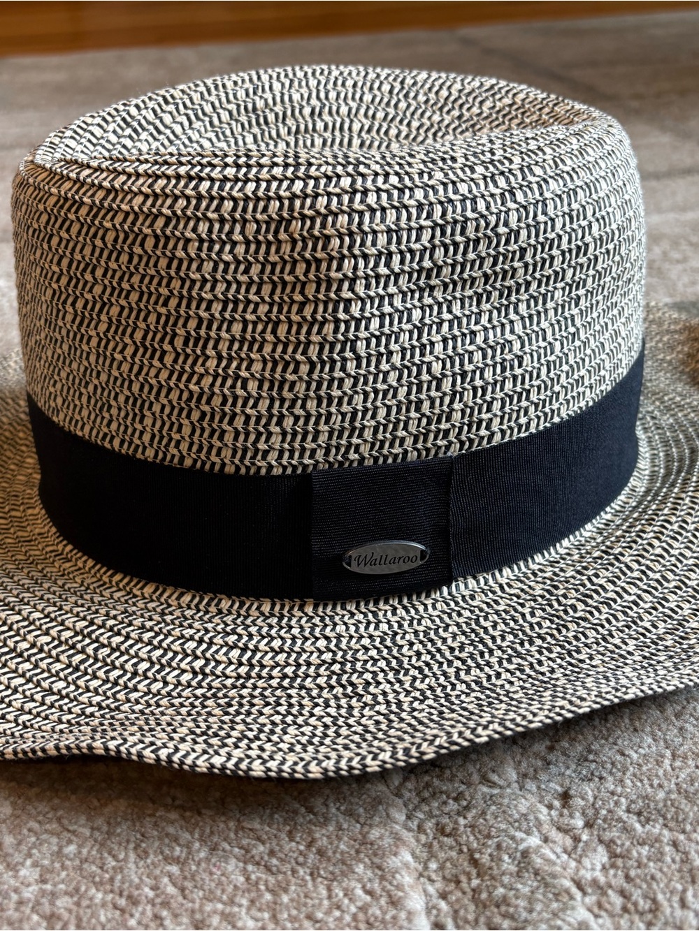 Wallaroo Josie Black & White Fedora Hat 3 inch Wired Brim